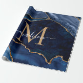 Stilvolle Navy Blue Gold Agate Geode Chic Monogram Geschenkpapier (Ungerollt)