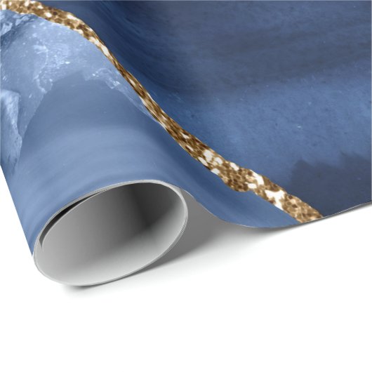 Stilvolle Navy Blue Gold Agate Geode Chic Monogram Geschenkpapier (Rolleneckpunkt)