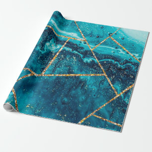 Stilvolle Navy Blue Gold Agate Geode Chic Monogram Geschenkpapier