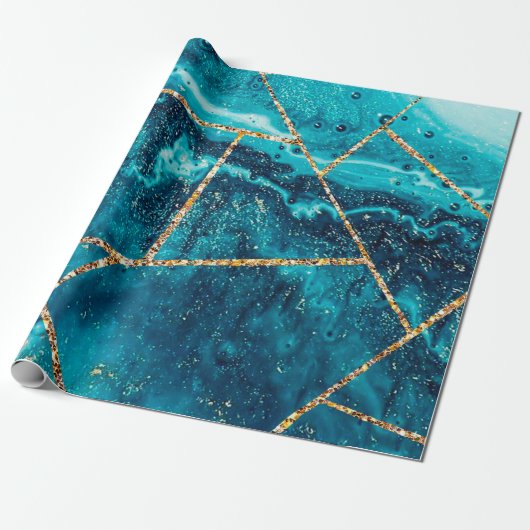 Stilvolle Navy Blue Gold Agate Geode Chic Monogram Geschenkpapier (Ungerollt)