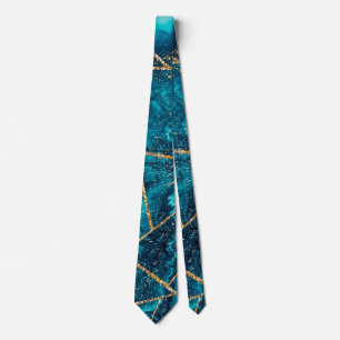 Stilvolle Navy Blue Gold Agate Geode Chic Monogram Krawatte