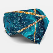 Stilvolle Navy Blue Gold Agate Geode Chic Monogram Krawatte (Gerollt)