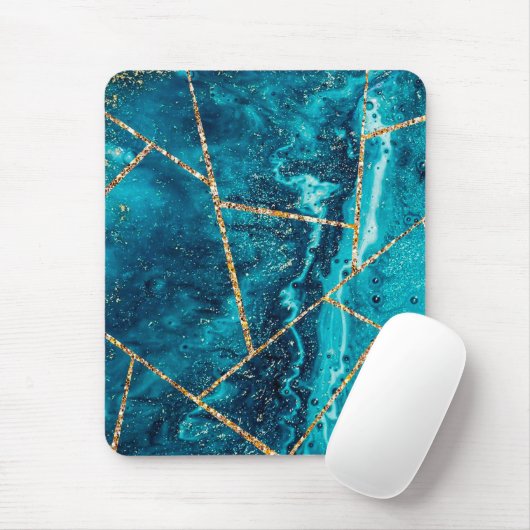 Stilvolle Navy Blue Gold Agate Geode Chic Monogram Mousepad (Mit Mouse)
