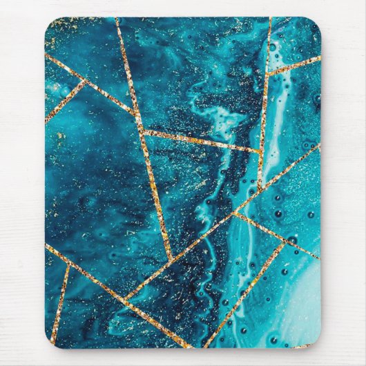 Stilvolle Navy Blue Gold Agate Geode Chic Monogram Mousepad (Vorne)
