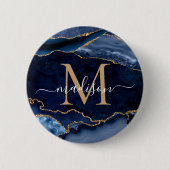 Stilvolle Navy Blue Gold Agate Geode Girly Monogra Button (Vorderseite)