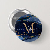 Stilvolle Navy Blue Gold Agate Geode Girly Monogra Button (Vorne & Hinten)