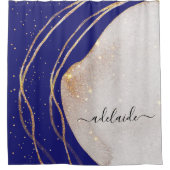 Stilvolle Navy Blue Gold Glitzer Agate Chic Monogr Duschvorhang (Vorderseite)