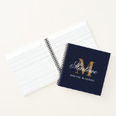 Stilvolle Navy Blue Gold Monogram Calligraphie Notizblock (Innenseite)