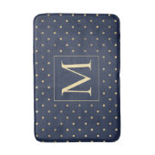 Stilvolle Navy Blue Gold Polka Dots Monogram Badematte (Vorderseite Vertikal)