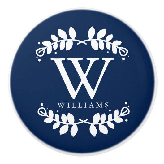 Stilvolle Navy Blue Monogram Keramikknauf (Vorderseite)