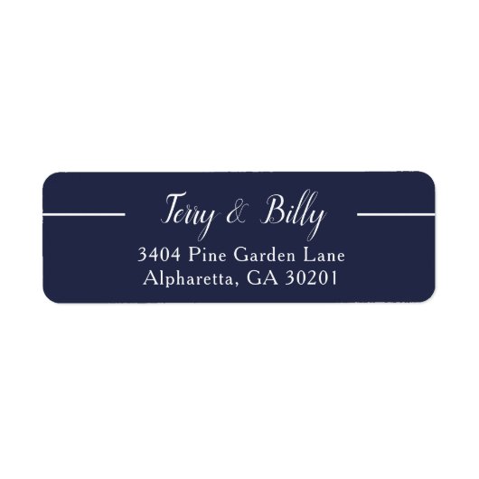 Stilvolle Navy Blue Script Hochzeitsskripte-Rückse (Vorne)