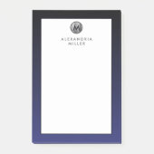 Stilvolle Navy Blue Silver Monogram Post-it Notes Klebezettel (Vorderseite)