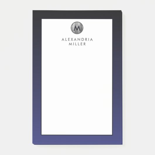 Stilvolle Navy Blue Silver Monogram Post-it Notes Klebezettel (Vorderseite)