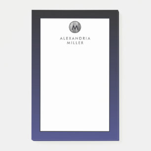 Stilvolle Navy Blue Silver Monogram Post-it Notes Post-it Klebezettel