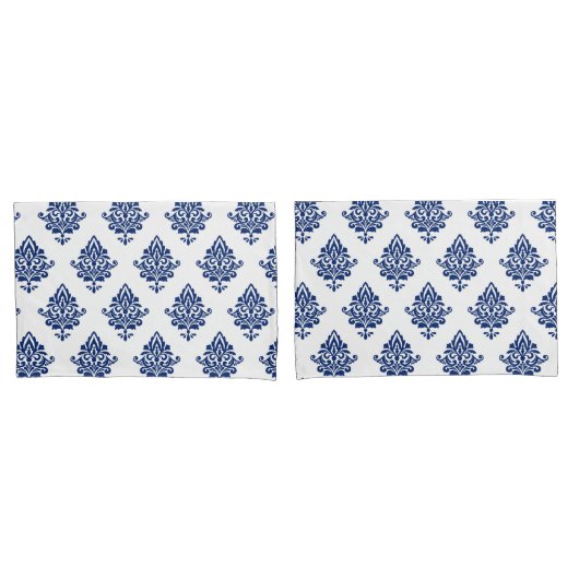 Stilvolle Navy Blue und White Damask Gemustert Kissenbezug (Vorderseite-Set)