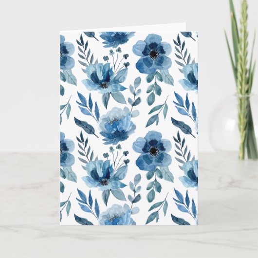 Stilvolle Navy Blue Watercolor Blume Leere Karte (Vorderseite)