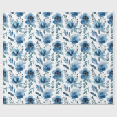 Stilvolle Navy Blue Watercolor Blume Muster Geschenkpapier (Flach)