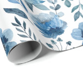 Stilvolle Navy Blue Watercolor Blume Muster Geschenkpapier (Rolleneckpunkt)