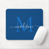 Stilvolle Navy Blue White Monogram Script Modern Mousepad (Mit Mouse)