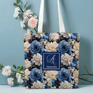 Stilvolle Navy-Blumen individuell benannte Blumen- Tasche
