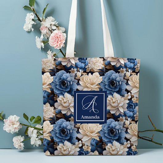 Stilvolle Navy-Blumen individuell benannte Blumen- Tasche