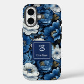 Stilvolle Navy Blumen iPhone Hülle Blaues Blumen D (Rückseite)