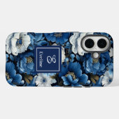 Stilvolle Navy Blumen iPhone Hülle Blaues Blumen D (Rückseite (Horizontal))