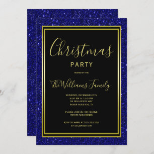 Stilvolle Navy Glitzer, Gold Gerahmtes Weihnachtsf Einladung