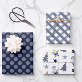 Stilvolle Navy Spot Karierter Weihnachtsbaum Mix T Geschenkpapier Set