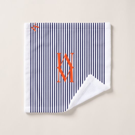 Stilvolle Navy und Weiße Vertikale gestreift Badhandtuch Set (Waschlappen)