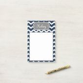 Stilvolle Navy Zickzack Grau Name Post-it Klebezettel (Auf Schreibtisch)