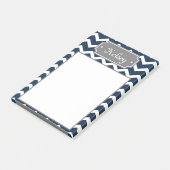 Stilvolle Navy Zickzack Grau Name Post-it Klebezettel (angewinkelt)