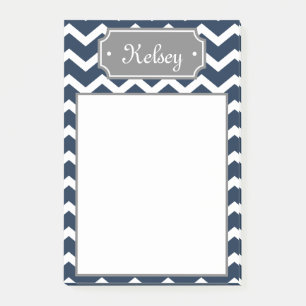 Stilvolle Navy Zickzack Grau Name Post-it Klebezettel