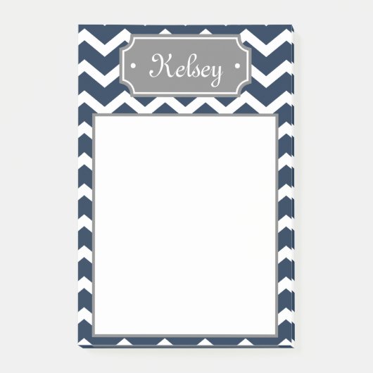 Stilvolle Navy Zickzack Grau Name Post-it Klebezettel (Vorderseite)