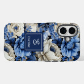 Stilvolle Navyblaue Blumen iPhone Hülle Case (Rückseite (Horizontal))