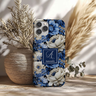 Stilvolle Navyblaue Blumen iPhone Hülle Case
