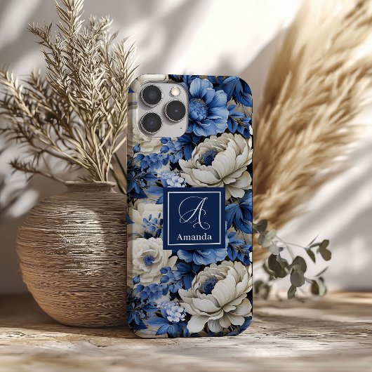 Stilvolle Navyblaue Blumen iPhone Hülle Case