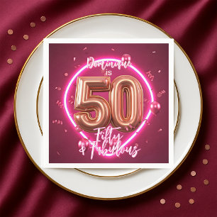 Stilvolle Neon Glow Up Rose Gold 50. Geburtstag Serviette