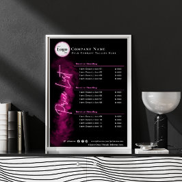 Stilvolle Neon Pink und Black Script Preisliste Poster