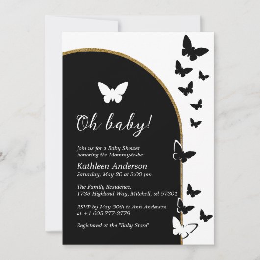 Stilvolle Neutral-Baby-Dusche für Schwarz-Weiß-Ges Einladung (Vorderseite)