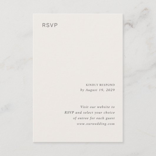 Stilvolle neutrale Minimalistische Hochzeit RSVP Karte (Vorderseite)