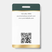 Stilvolle Notar Public Foto QR Code ID Green Gold Ausweis (Rückseite)