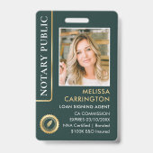 Stilvolle Notar Public Foto QR Code ID Green Gold Ausweis (Vorderseite)