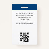 Stilvolle Notar Public Foto QR Code ID Navy Blue Ausweis (Rückseite)