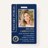 Stilvolle Notar Public Foto QR Code ID Navy Gold Ausweis (Vorderseite)
