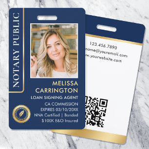 Stilvolle Notar Public Foto QR Code ID Navy Gold Ausweis