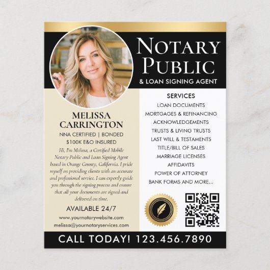 Stilvolle Notar Public Services Foto Black Gold Flyer (Vorne)