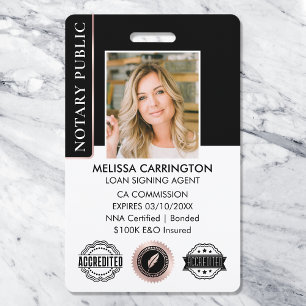 Stilvolle Notary Public Foto QR Black Rose Gold Ausweis