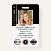 Stilvolle Notary Public Foto QR Black Rose Gold Ausweis (Vorderseite)