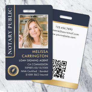 Stilvolle notary Public Foto QR Code ID Blue Gold Ausweis